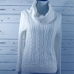 White Ribbed Cowl Neck Sweater